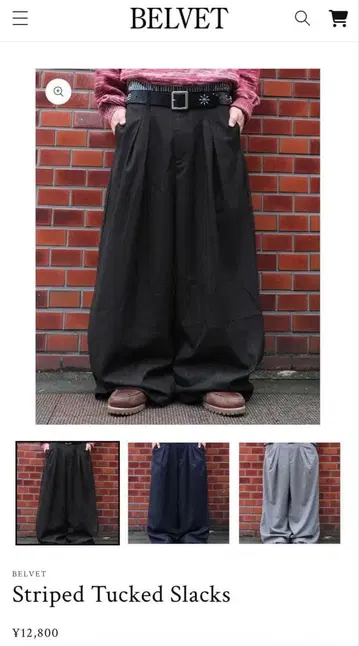 완판템 BELVET Striped Tucked Slacks 블랙