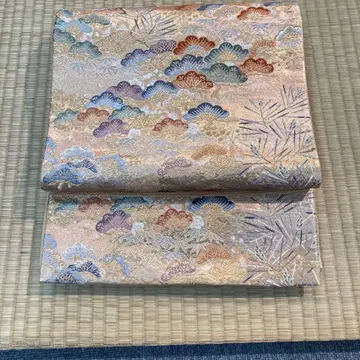 금채 다색 구름과 대나무 무늬 니시진 비단 후쿠로 오비 중고 상품 포멀