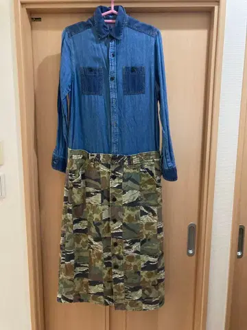 진 나쏘즈 셔츠 데님 카모플라쥬 원피스