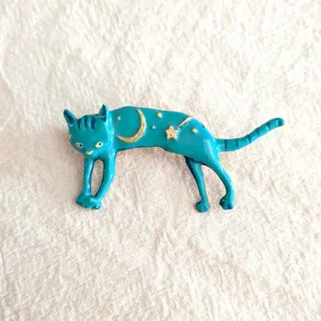 파르나토팍 별과 달의 고양이 브로치 터콰이즈 컬러 고양이 모티브