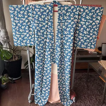 파란색 꽃무늬 코몬 기모노 앤티크