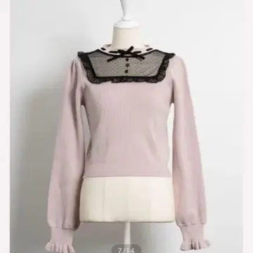 pium 스퀘어 프릴 도트 튤 니트 핑크