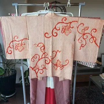 오렌지 계열 꽃무늬 자수 겉옷 앤티크