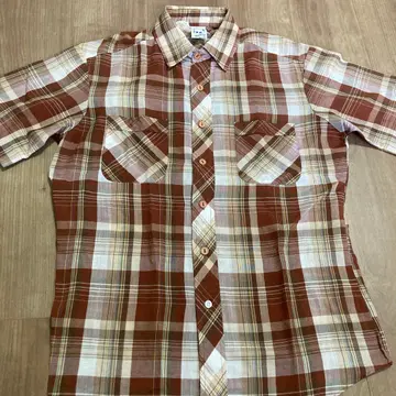 빈티지 KENNINGTON 반팔 셔츠 M 브라운 계열 체크