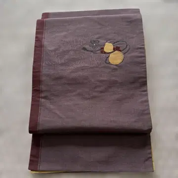 리버서블 후쿠로 오비 보라색과 옐로우 컬러 박쥐 자수