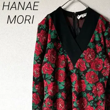 HANAE MORI 무릎 기장 원피스 울 혼방 꽃무늬 장미 포켓 부착
