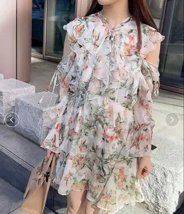 snidel Sustainable 프린트 프릴 미니 원피스