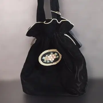 비즈 자수 블랙 벨벳 복조리 백