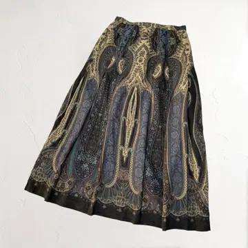 PINORE 페이즐리 올 패턴 플레어 롱 스커트 모헤어 울 턱