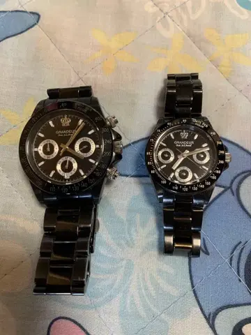GRANDEUR 크로노그래프 블랙 손목시계 페어 워치 세트 2개
