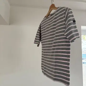 SAINT JAMES 보더 T셔츠 그레이/핑크