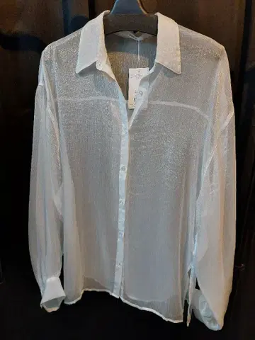 MURUA 볼륨 슬리브 샤이니 시어 셔츠