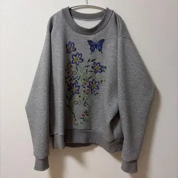 Lois Crayon 꽃무늬 자수 맨투맨 M 그레이