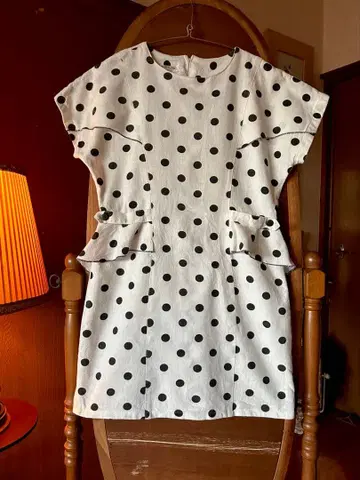 70s 유럽 구제 의류 프랑스 앤티크 vintage 도트 무늬 원피스