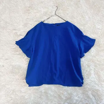 [새상품급] 미쉘클랑 플레어 슬리브 블라우스 38 블루 워셔블 봄/여름