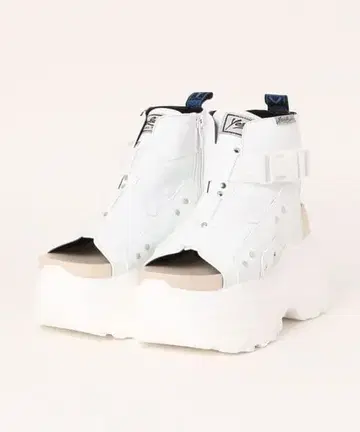 요스케 YOSUKE 우먼 통굽 벨티드 부츠 샌들 화이트