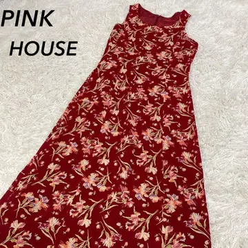 핑크하우스 꽃무늬 슬리브리스 롱 원피스 레드 일본제