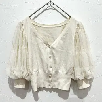 MERCURYDUO(S) 니트 가디건 화이트 시어 소매 볼륨 튤 소매