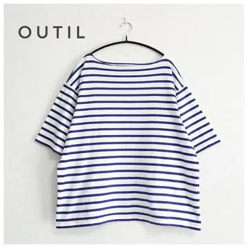 OUTIL 우티 바스크 셔츠 보더 T셔츠 0 네이비 화이트