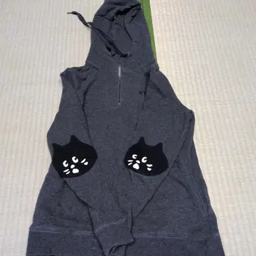 고양이 얼굴 디자인 그레이 후드티