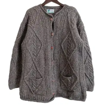 [ 에콰도르 제 ] 피셔맨 케이블 니트 가디건 긴팔 브라운