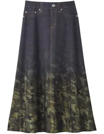 와코루 마치 데님 M 사이즈 카모플라쥬 패턴 스커트