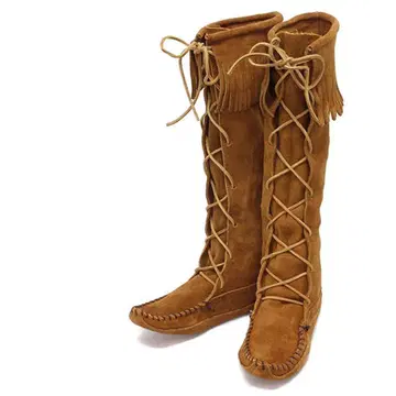 MINNETONKA 스웨이드 프린지 롱 부츠