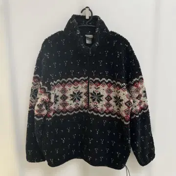 80s 빈티지 L.L.Bean 눈꽃 패턴 플리스 자켓 스냅 T