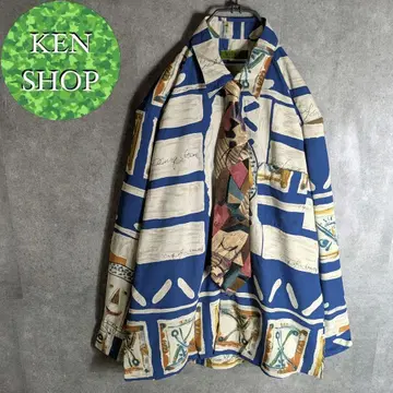 넥타이 셔츠 화이트 블루 디자인 올 패턴 빈티지 구제 의류