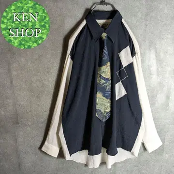 넥타이 셔츠 네이비 화이트 바이컬러 디자인 패턴 빈티지 구제 의류