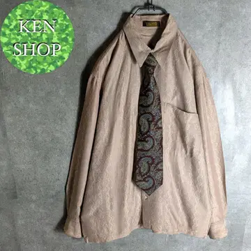 넥타이 셔츠 다크 베이지 디자인 올 패턴 보태니컬 무늬 빈티지 구제 의류