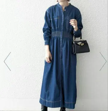 SHIPS any 셔링 데님 원피스 네이비 포켓
