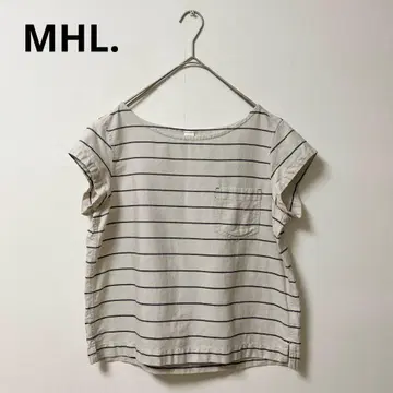 마가렛호웰 여성용 T셔츠 2 면 린넨 보더 포켓 반팔