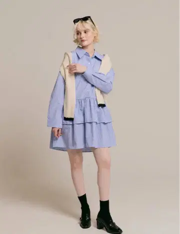 란클릭 티어드 셔츠 드레스 스트라이프