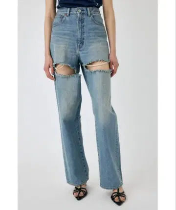 moussy CUT OUT LOOSE STRAIGHT 데님 팬츠 마우지