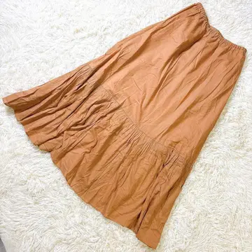 미쉘클랑 티어드 롱 스커트 38 카멜 면 100% 안감 있음