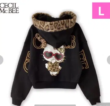 헬로키티 아베일 세실 맥비 맨투맨 후드티 레오파드 무늬 블랙