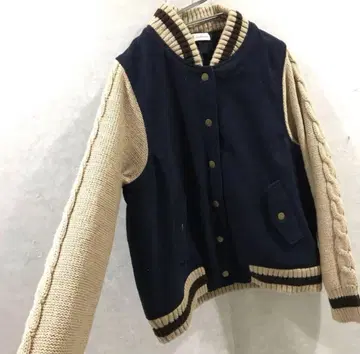 soulberry 소울베리 니트 바시티 자켓 네이비 x 베이지 LL