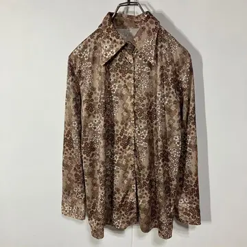 빈티지 꽃무늬 레트로 버튼 스퀘어 컷 폴리 니트 긴팔 셔츠 구제 의류