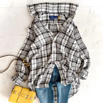 랄프 로렌 린넨 100% 체크 셔츠