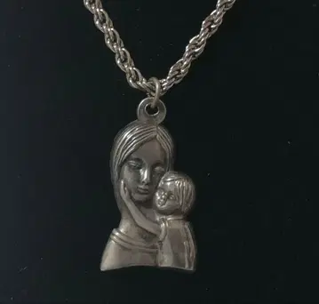 빈티지 메리 & 예수 어머니와 어린이 실버톤 목걸이