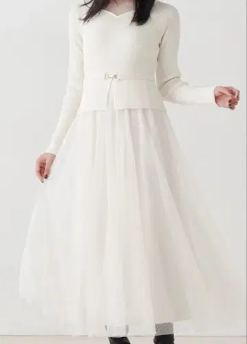 MERCURYDUO 비트 니트 도트 튤 도킹 원피스/S 사이즈