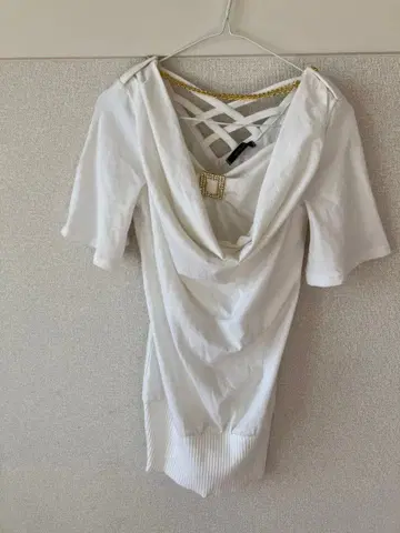 화이트 미니 원피스 반팔 큐빅 드레이프 목걸이 세트 M