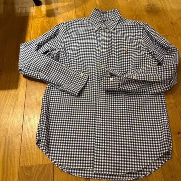 랄프 로렌 파랑과 화이트 체크 버튼 다운 셔츠 SP