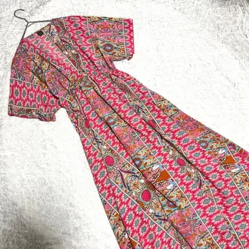 [쉬인] (S) 에스닉 패턴 롱 원피스 핑크 계열 보헤미안 boho