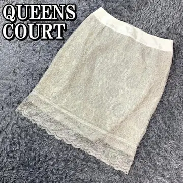 QUEENS COURT 퀸즈 코트 꽃무늬 레이스 타이트 스커트 화이트
