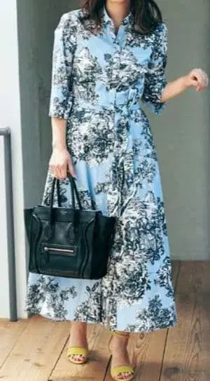 ZARA 토와르 드 주이 패턴 롱 셔츠 원피스 스카이블루 회화