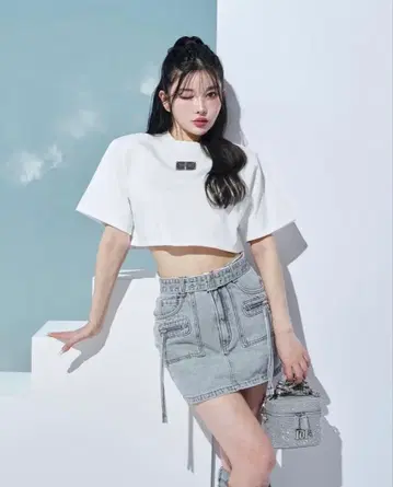 darich 케미컬 데님 타이트 미니 스커트 팬츠 셋업