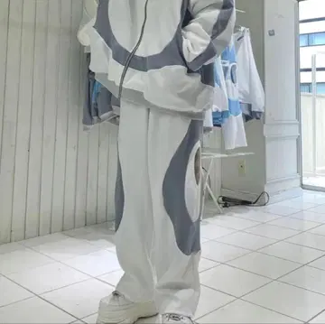 maonosuke 리플 팬츠 그레이 x 화이트