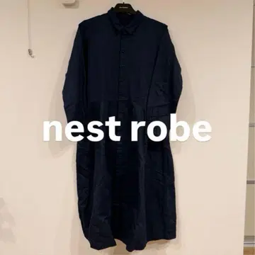 nest Robe 면린넨 절개 셔츠 원피스 F 네이비 일본제